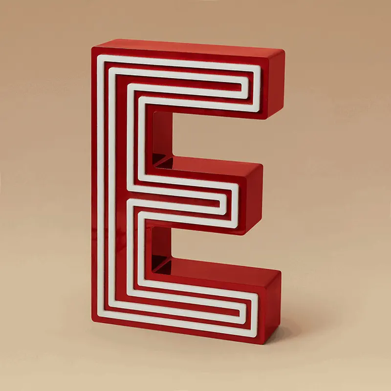 Illuminated line in the shape of a letter